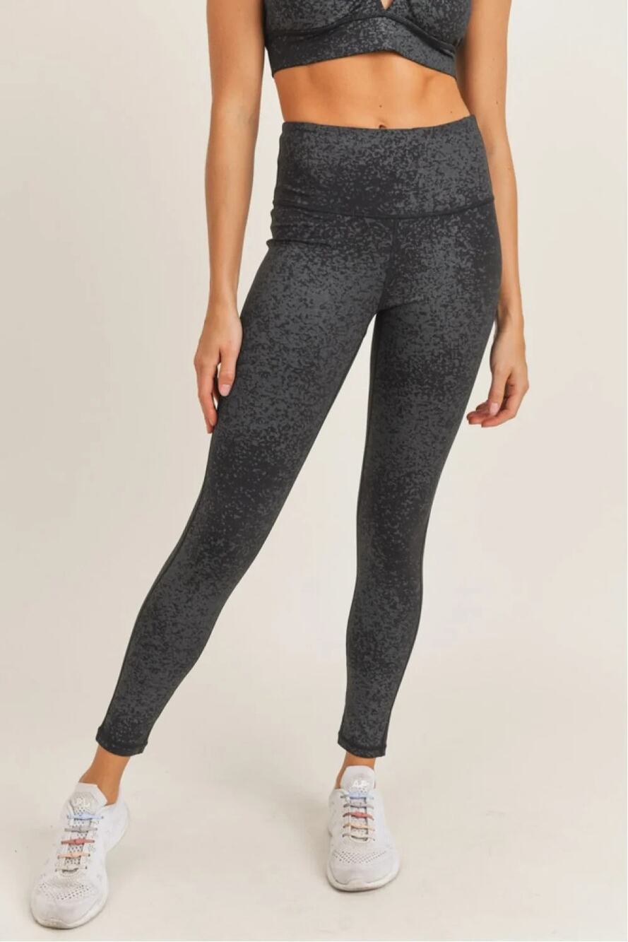 Mono B Leggings Womens Medium Black Foil Speckle High Waisted Stretch Activewear